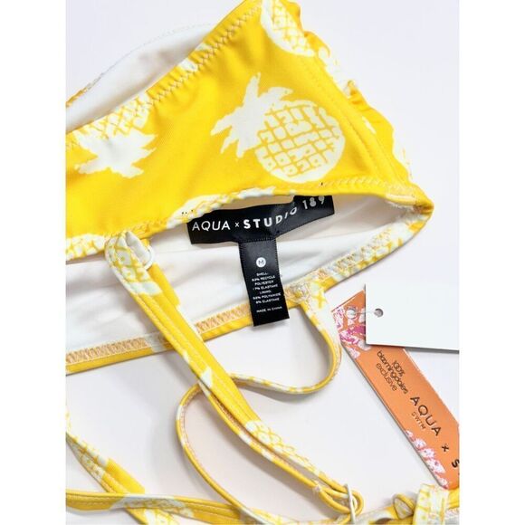 AQUA x Studio 189 Pineapple Bikini Swimwear Medium Yellow White Top and Bottom - Picture 7 of 8